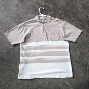 Vintage Boomerang Polo Sweater Shirt Mens L Tan Striped Golf Team USA 90s